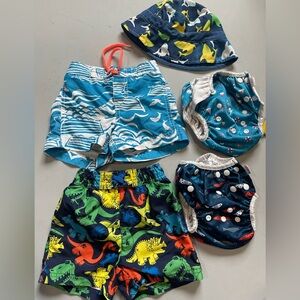 12 Month Boy Swim Shorts, Swim Diaper and Hat Bundle